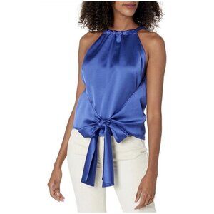Trina Turk Mika 2 Satin Halter Tie Waist Top Large Blue Resortwear NWT $228